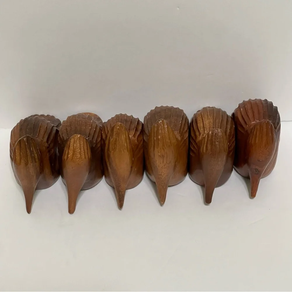 Woodpecker Bird Napkin Rings Hand Carved Wood Rustic Farmhouse Cabin Set of 6
